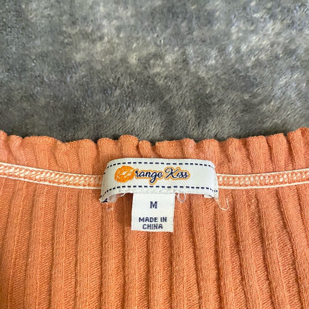 Rust Off-Shoulder Button-Down Top - Picture 3 of 3